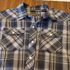 Roper Boys Navy and White Plaid Button Down Short Sleeve Shirt
